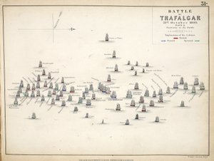 Mappa della Battaglia di Trafalgar, pubblicata da William Blackwood and Sons, Edimburgo e Londra, 1848